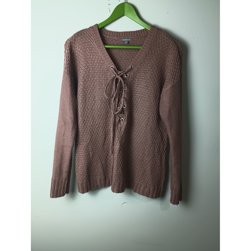 Charlotte Russe Womens Lace Up Front Knitโ Sweater Mauve Pink Boho 217-JS373 M